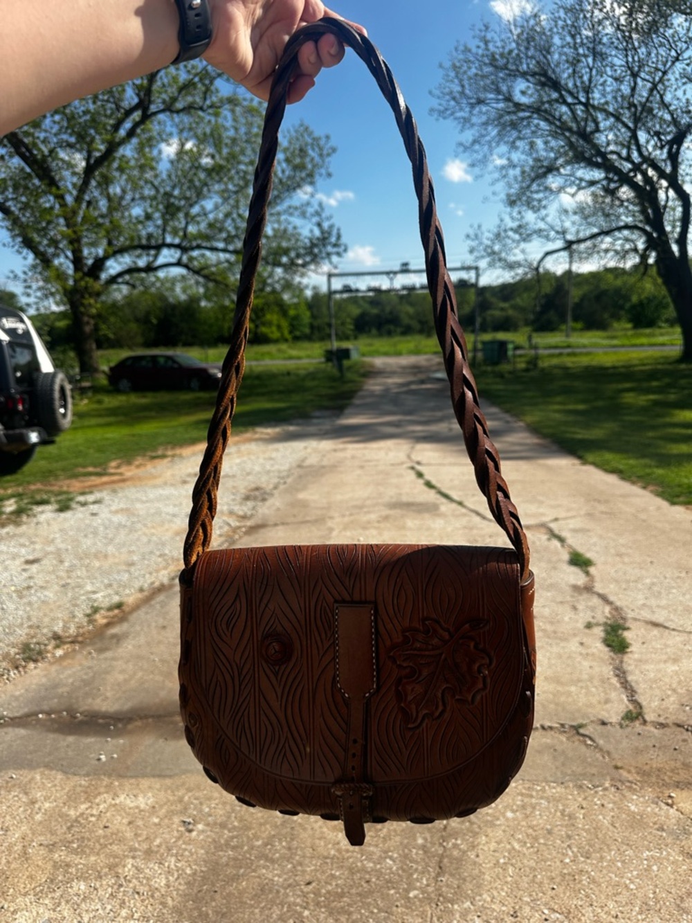Brown Tooled Leather Shoulder Bag - Women